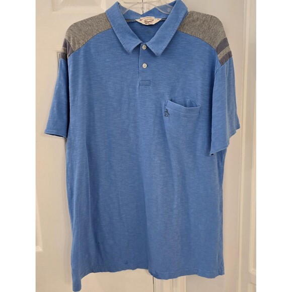 Original Penguin Polo Shirt Mens 2XL Blue Gray Classic Fit Colorblock Pocket - Picture 1 of 6